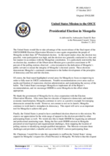 Statement by the Delegation of the United States on the OSCE/ODIHR Election Observation Mission Final Report on the Presidential Election in Mongolia, held on 26 June 2013