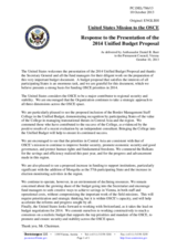 Statement by the Delegation of the United States in response to the presentation by the OSCE Secretary General of the 2014 Unified Budget Proposal