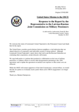 Statement by the Delegation of the United States in response to the report by the OSCE Representative to the Latvian-Russian Joint Commission on Military Pensioners, Lieutenant Colonel Napiontek