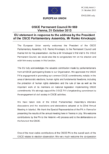 Statement by the Lithuanian Presidency of the Council of the EU in response to the address by the President of the OSCE Parliamentary Assembly, Mr. Ranko Krivokapic