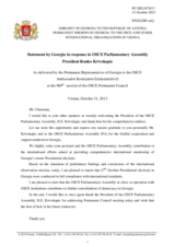 Statement by the Delegation of Georgia in response to the address by the President of the OSCE Parliamentary Assembly, Mr. Ranko Krivokapic