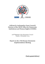 Address by Ambassador Janez Lenarčič to the 970th Meeting of the Permanent Council on the Report on the 17th Human Dimension Implementation Meeting