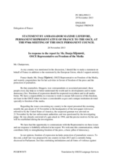 Statement by the Delegation of France in response to the report by the OSCE Representative on Freedom of the Media, Ms. Dunja Mijatović