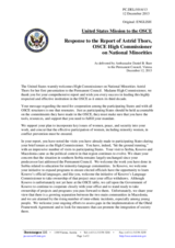 Statement by the Delegation of the United States in response to the report by the OSCE High Commissioner on National Minorities, Ms. Astrid Thors