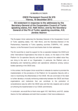 Statement by the Lithuanian Presidency of the Council of the EU in response to the addresses by the Secretary General of the CCTS, H.E. Halil Akinci and by the Secretary General of the TURKPA, Mr. Jandos Asanov 