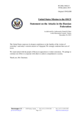 Statement by the Delegation of the United States on the recent terrorist attacks in Volgograd, Russian Federation