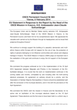 Statement by the Greek Presidency of the Council of the EU in response the report by the Head of the OSCE Mission in Kosovo, Ambassador Jean-Claude Schlumberger