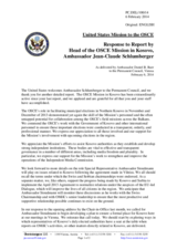 Statement by the Delegation of the United States in response the report by the Head of the OSCE Mission in Kosovo, Ambassador Jean-Claude Schlumberger