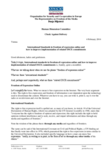 Address by Dunja Mijatović "International standards in freedom of expression online and how to improve implementation of related OSCE commitments"