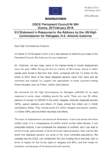 Statement by the Greek Presidency of the Council of the EU in response to the address by the United Nations High Commissioner for Refugees, H.E. António Guterres