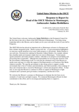 Statement by the Delegation of the United States in response to the report by the Head of the OSCE Mission to Montenegro, Ambassador Janina Hrebickova