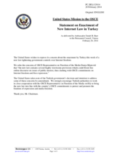 Statement by the Delegation of the United States on the amendments to the Internet Law in Turkey