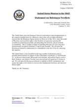 Statement by the Delegation of the United States on the sentencing of demonstrators involved in Bolotnaya Square events in Moscow