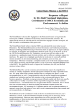 Statement by the Delegation of the United States in response to the report by the Co-ordinator of OSCE Economic and Environmental Activities, Dr. Yurdakul Yiğitgüden