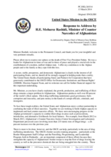 Statement by the Delegation of the United States in response to the address by the Minister of Counter Narcotics of the Islamic Republic of Afghanistan, H.E. Mobarez Rashidi