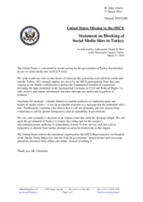 Statement by the Delegation of the United States on the freedom of the media in Turkey