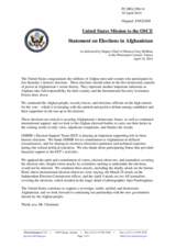 Statement by the Delegation of the United States on the presidential elections in Afghanistan, held on 5 April 2014
