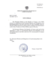 Response by the Delegation of Cyprus to the Questionnaire on the Code of Conduct on Politico-Military Aspects of Security