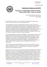 Statement by the Delegation of the United States in response to the report by the Head of the OSCE Centre in Astana, Ambassador Natalia Zarudna