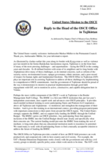 Statement by the Delegation of the United States on the report by the Head of the OSCE Office in Tajikistan, Ambassador Markus Müller