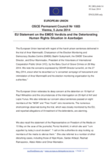 Statement by the Greek Presidency of the Council of the EU on the deteriorating human rights situation in Azerbaijan