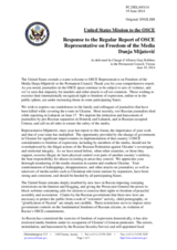 Statement by the Delegation of the United States in response to the report by the OSCE Representative on Freedom of the Media, Ms Dunja Mijatović