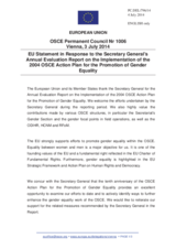 Statement by the Italian EU Presidency in response to the presentation by the Secretary General of the Annual Evaluation Report on the Implementation of the 2004 OSCE Action Plan for the Promotion of Gender Equality