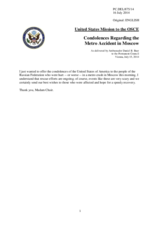 Statement by the Delegation of the United States of America on the metro derailment in Moscow on 15 July 2014