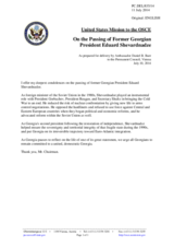 Condolences by the Delegation of the United States of America on the death of former President of Georgia H.E. E. Shevardnadze