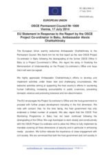 Statement by the Italian EU Presidency in response to the report by the OSCE Project Co-ordinator in Baku, Ambassador Alexis Chahtahtinsky