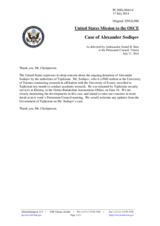 Statement by the Delegation of the United States of America on the case of Mr. Alexander Sodiqov in Tajikistan