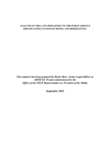 Analysis of the Laws pertaining to the Public Service Broadcasting System of Bosnia and Herzegovina