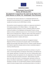 Statement by the Irish Presidency of the Council of the EU in response to the report by the Head of the OSCE Mission to Serbia, Ambassador Peter Burkhard
