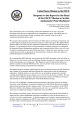 Statement by the Delegation of the United States in response to the report by the Head of the OSCE Mission to Serbia, Ambassador Peter Burkhard