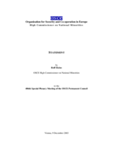 Report by Rolf Ekeus, OSCE High Commissioner on National Minorities, to the 486th Special Plenary Meeting of the OSCE Permanent Council