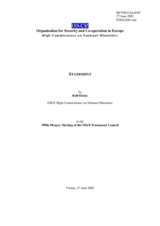 Report by Rolf Ekeus, OSCE High Commissioner on National Minorities, to the 399th Plenary Meeting of the OSCE Permanent Council