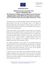 Statement by the Italian EU Presidency in response to the report of the Personal Representative of the OSCE Chairperson-in-Office for Article IV of Annex 1-B of the Dayton Peace Accords, Major General M. Torres