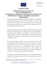 Statement by the Italian EU Presidency in response to the report by the Head of the OSCE Mission in Kosovo, Ambassador Jean-Claude Schlumberger