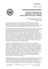 Statement by the Delegation of the United States of America in response to the report by the Head of the OSCE Presence in Albania, Ambassador Florian Raunig