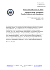 Statement by the Delegation of the United States of America on the detention of human rights defender Ms. Z. Mukhortova in Kazakhstan