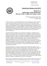 Statement by the Delegation of the United States of America in response to the report by the Director of the Conflict Prevention Centre, Ambassador Adam Kobieracki