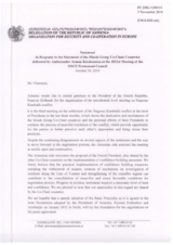 Statement by the Delegation of Armenia in response to the statement by the Minsk Group Co-Chairs on the Paris Summit on Nagorno-Karabakh, held on 27 October 2014
