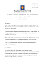 Statement by the Delegation of Norway in response to the report by the OSCE Senior Adviser on Gender Issues, Ambassador Miroslava Beham