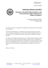 Statement by the Delegation of the United States of America in response to the report by the OSCE Representative to the Latvian-Russian Joint Commission on Military Pensioners, Lieutenant Colonel Helmut Napiontek
