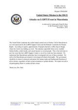 Statement by the Delegation of the United States of America on the attack on an LGBTI centre in the former Yugoslav Republic of Macedonia