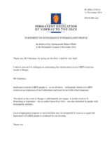 Statement by the Delegation of Norway on the attack on an LGBTI centre in the former Yugoslav Republic of Macedonia