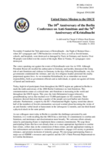 Statement by the Delegation of the United States of America on the High-level commemorative event being held in Berlin on 13 November 2014 to mark the tenth anniversary of the OSCE’s Berlin Conference on Anti-Semitism and remembrance of the Kristallnacht 