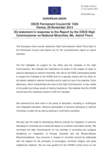 Statement by the Italian EU Presidency in response to the report by the High Commissioner on National Minorities, Ms. Astrid Thors