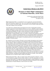 Statement by the Delegation of the United States of America in response to the report by the High Commissioner on National Minorities, Ms. Astrid Thors
