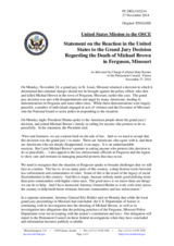 Statement by the Delegation of the United States of America on the reaction in the United States of America to the Ferguson grand jury decision regarding the death of Michael Brown